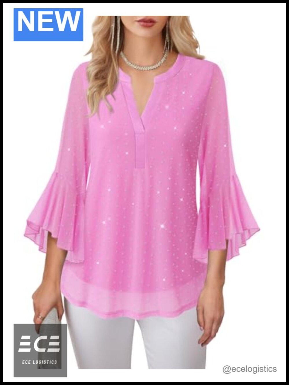 Women's 3/4 Sleeve V Neck Blouse Dressy Casual Work Tunic Top